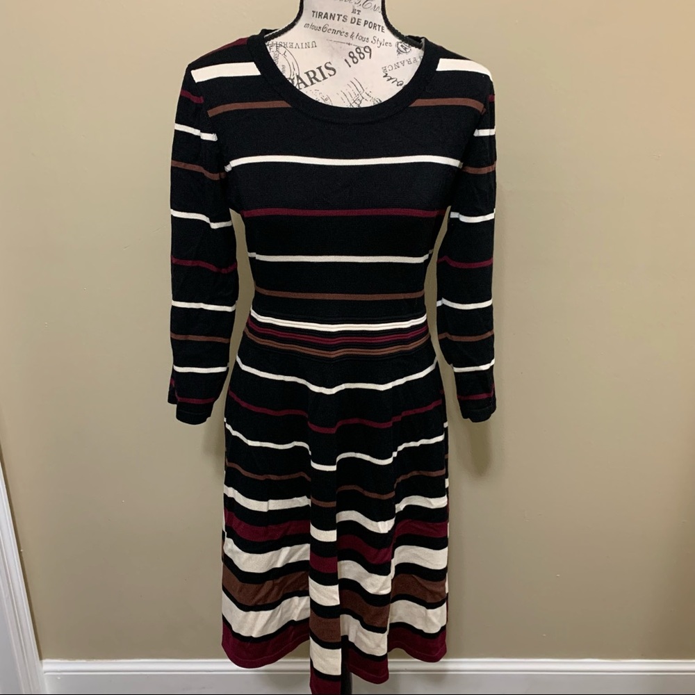 Studio One Black Stripe Long Sleeve Sweater Dress Size Medium